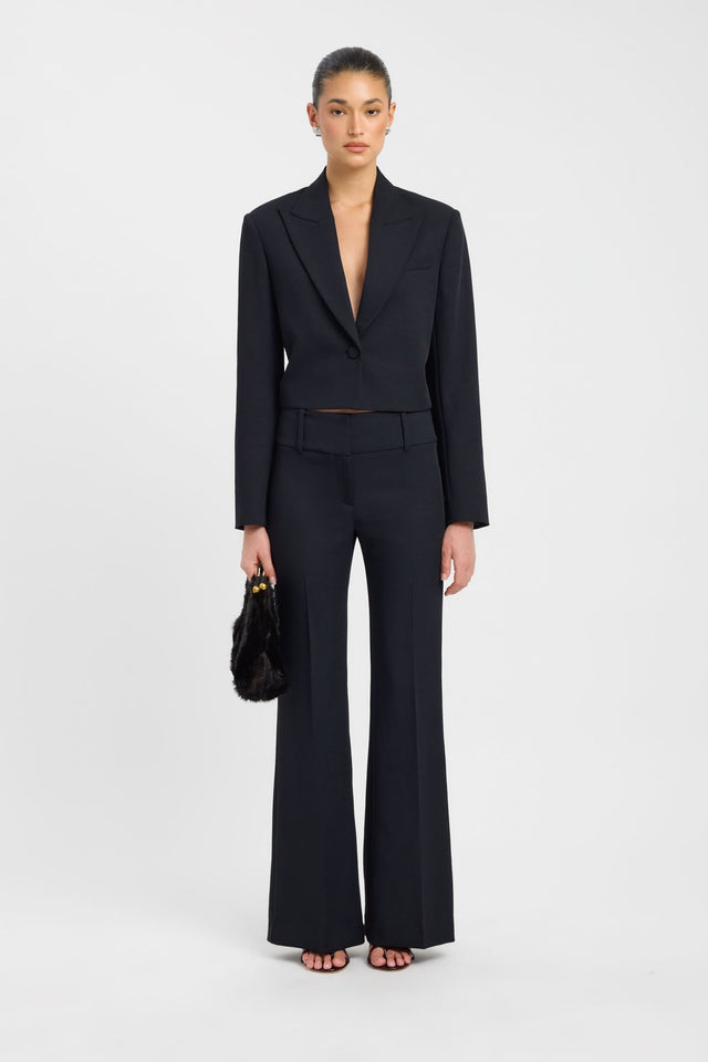 Showcasing the Ariel Cropped Blazer in womens coats and jackets with full sleeves and short length in black front
