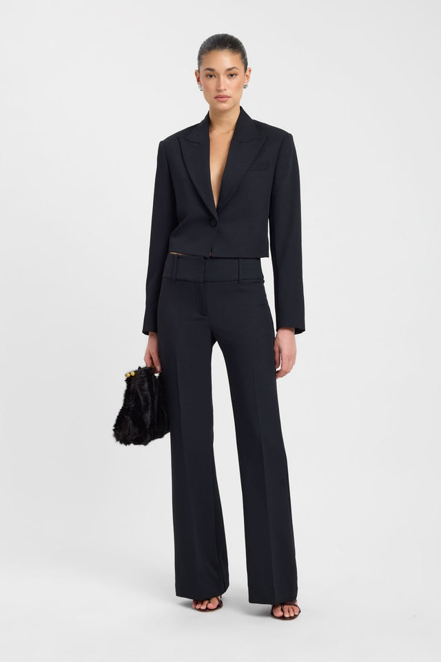 Featuring the Ariel Cropped Blazer in womens coats and jackets with full sleeves and short length in black on-body