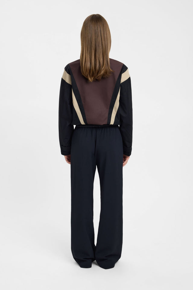Capturing the Spencer Contrast Spray Jacket in womens coats and jackets with full sleeves, bomber style, short length, and brown, black, and beige palette back