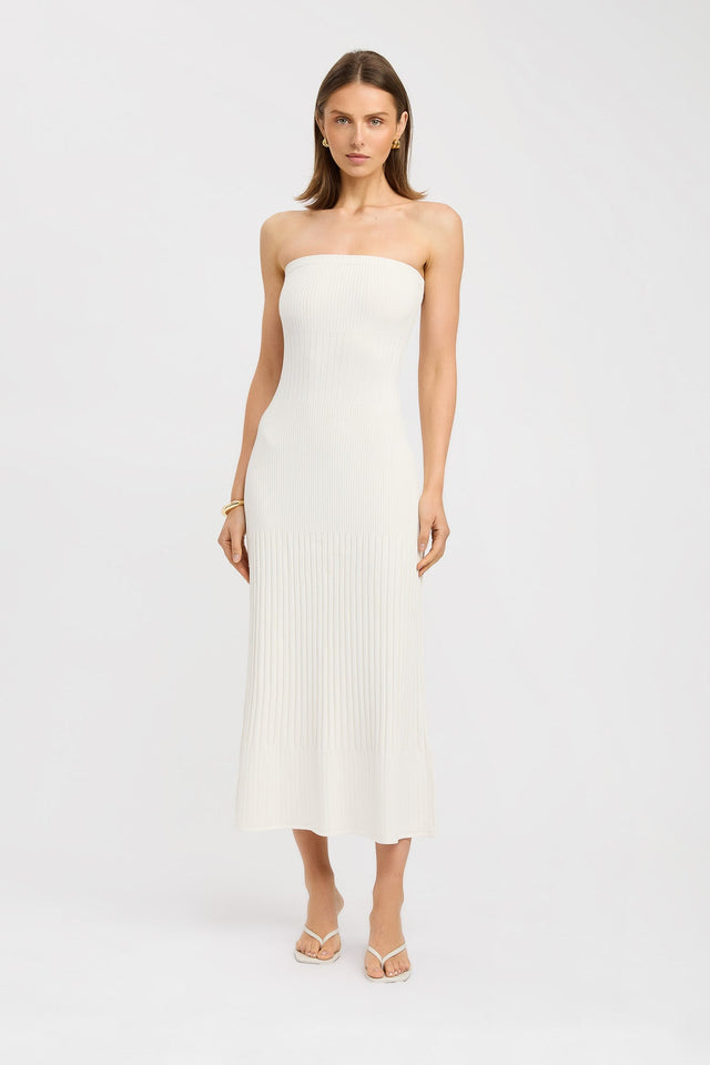 front Serah Strapless Dress Kookai Straight Midi Fitted Straight black womens-dresses 