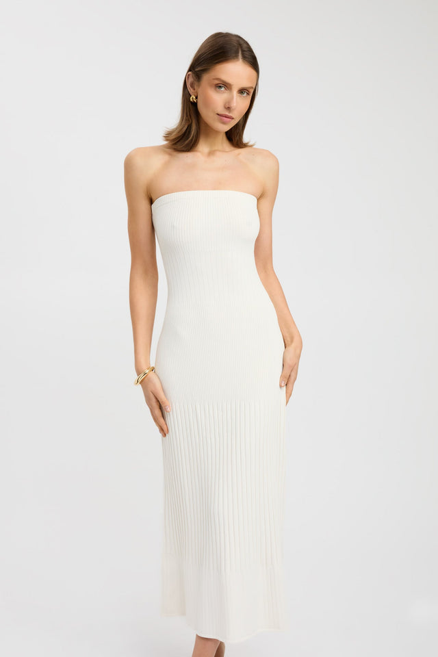 side Serah Strapless Dress Kookai Straight Midi Fitted Straight black womens-dresses 