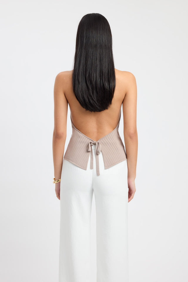 front Serah Halter Top Kookai Fitted Asymmetry Sleeveless Womens-Blouse 