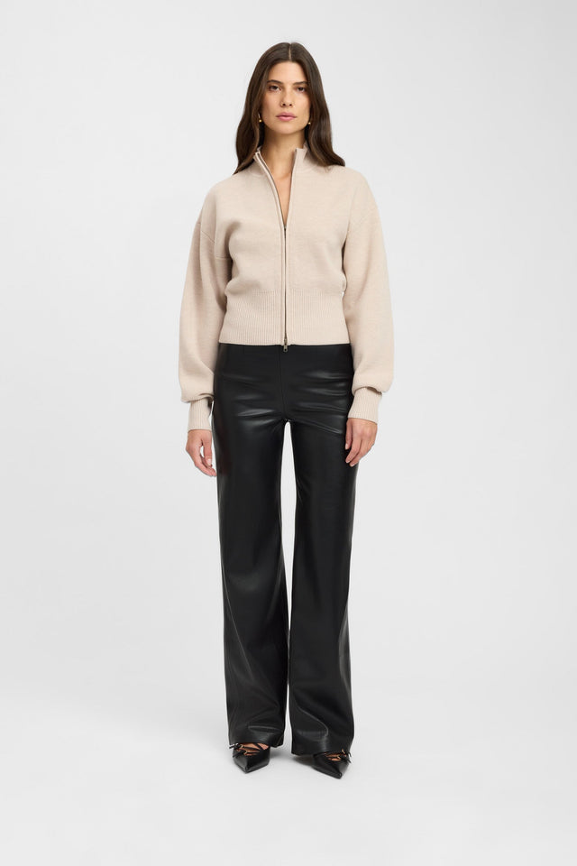 side Dalton Zip Cardigan Kookai High neck Relaxed beige womens-jumpers 