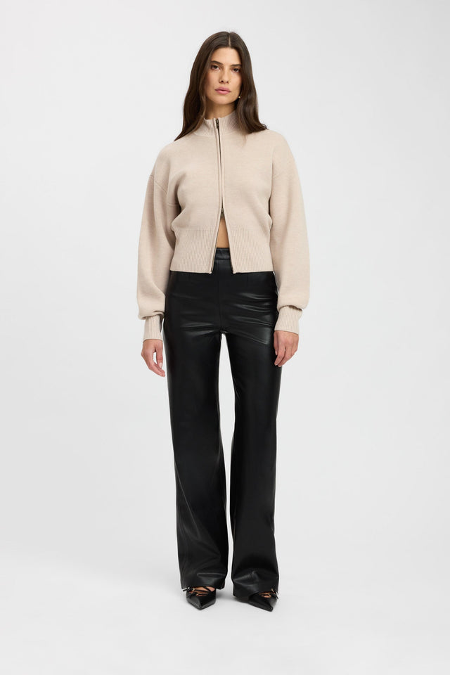 front Dalton Zip Cardigan Kookai High neck Relaxed beige womens-jumpers 