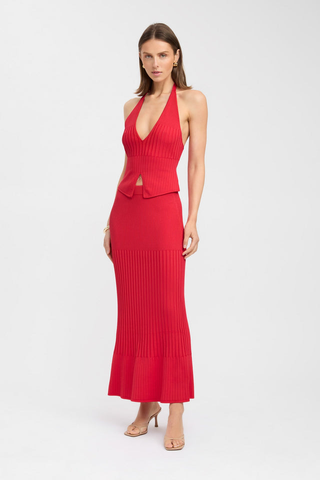 side Serah Maxi Skirt Kookai Straight Maxi red womens-skirts 