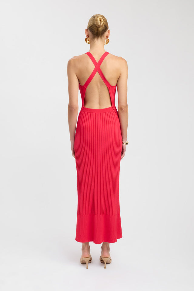 back Serah Cross Back Dress Kookai Bodycon Maxi Fitted Roundneck brown womens-dresses 