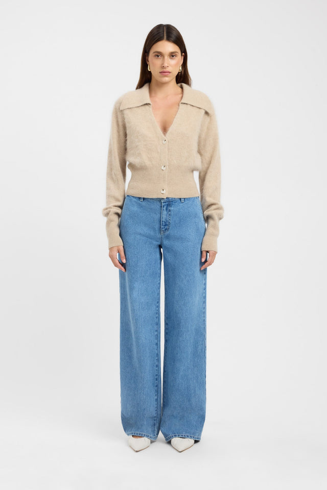side Geneva Polo Jumper Kookai V Neck Relaxed beige womens-jumpers 