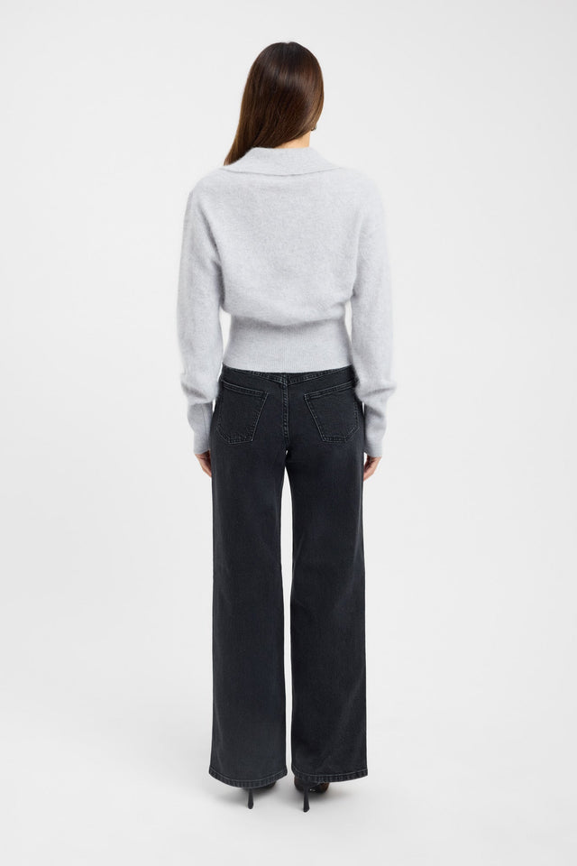 back Geneva Polo Jumper Kookai V Neck Relaxed beige womens-jumpers 