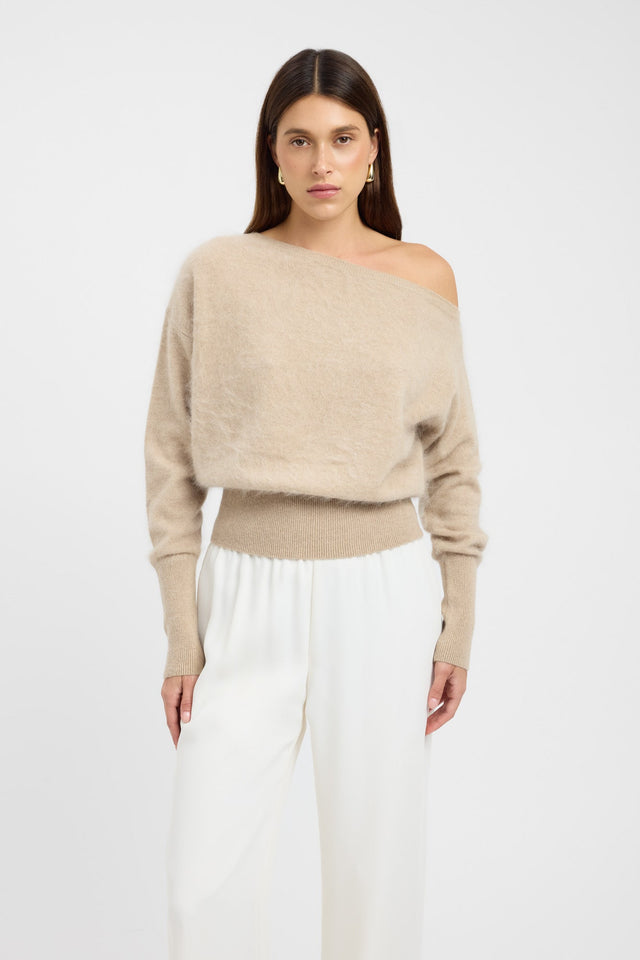 front Geneva One Shoulder Jumper Kookai Asymmetry Relaxed brown womens-jumpers 