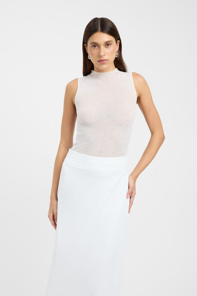 front Marcela Knit Top Kookai Fitted Highneck Sleeveless Womens-Blouse 