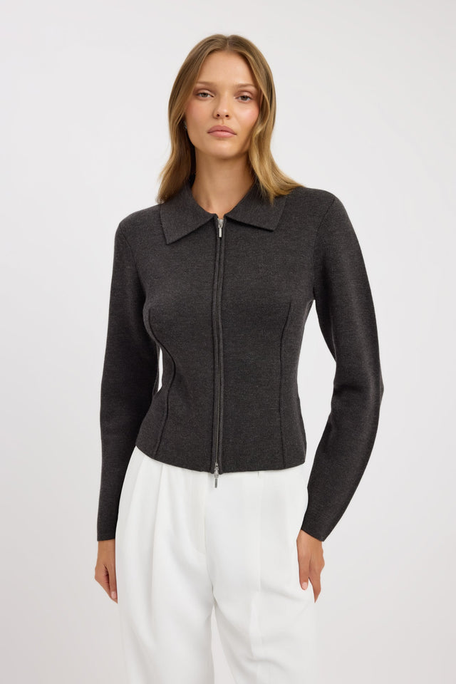 front Ziggy Zip Knit Cardigan Kookai Long sleeve Regular Regular womens-coats-and-jackets 
