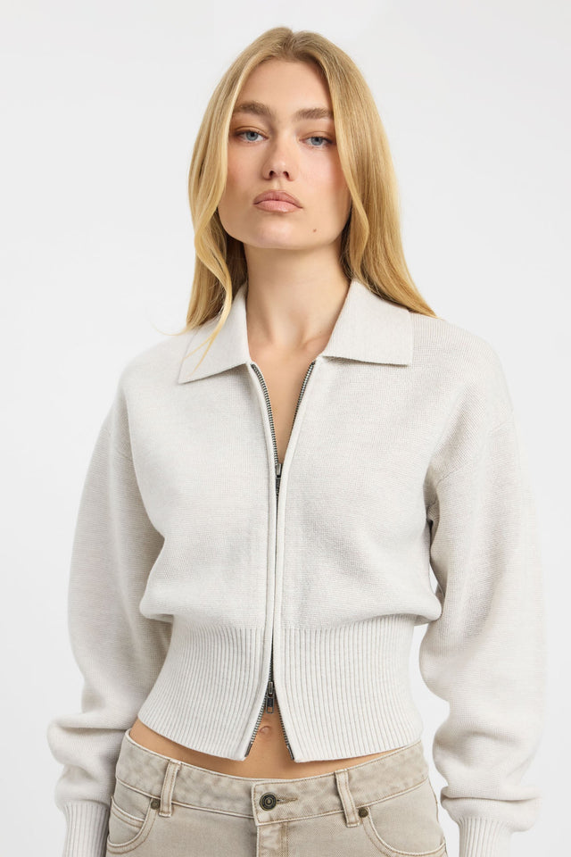 Crafted with a Dalton Collared Cardigan womens jumper in fitted ivory detail