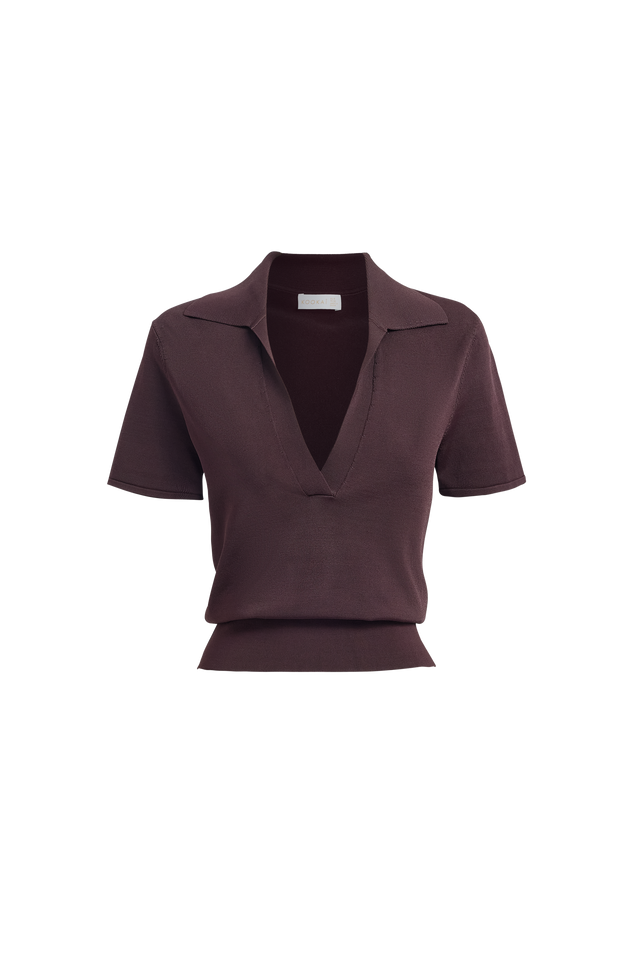 Mayfair Polo Top Kookai Fitted V-neck Short sleeves Womens-Blouse 