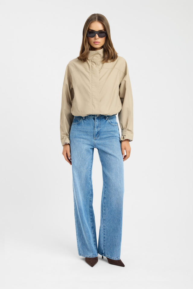 Presenting the Kai Straight Leg Jean in womens regular pants with high-rise light blue on-body