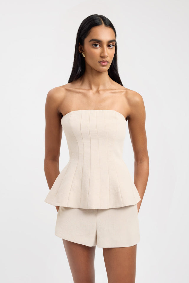 front Oyster Strapless Seam Top Kookai Fitted Straight Sleeveless Womens-Blouse 