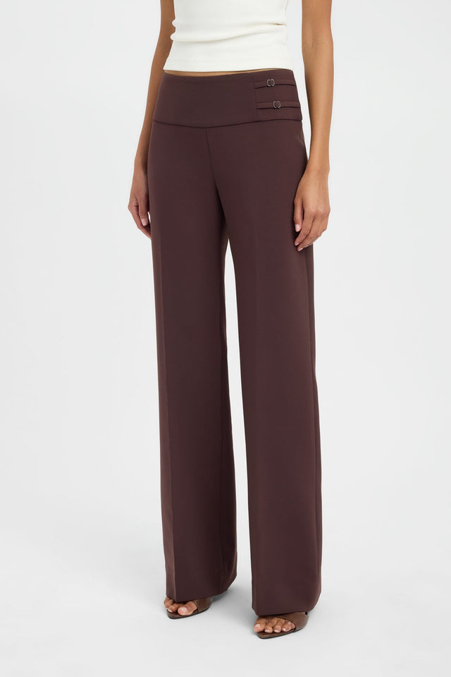 Showcasing Alto Wide Waist Band womens-regular-pants with wide-leg high-rise in saddle brown detail