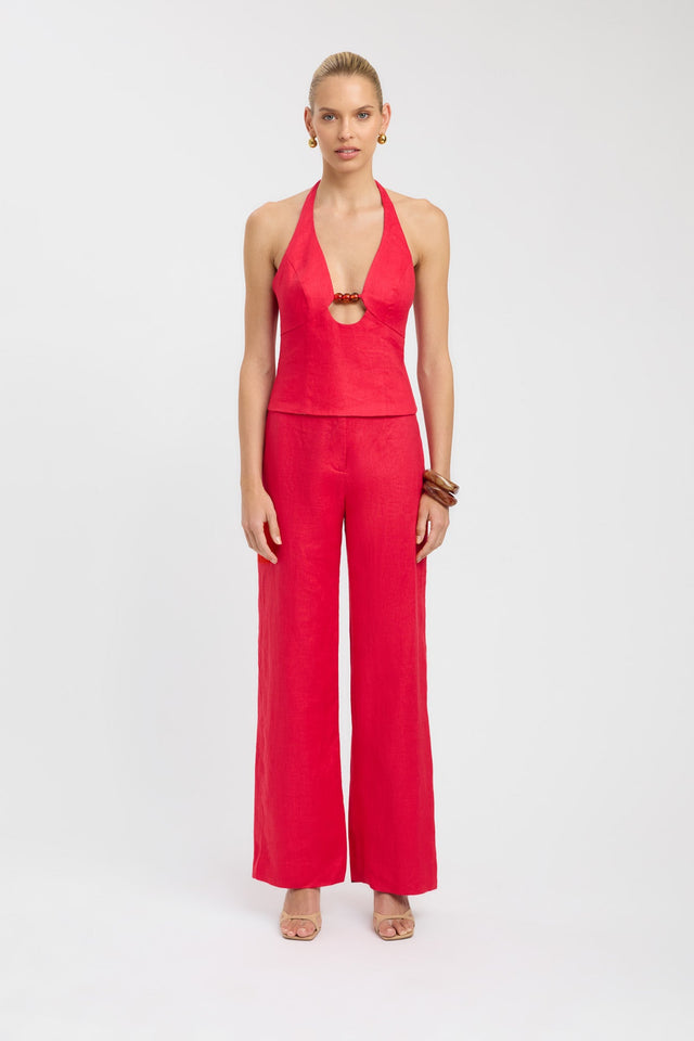 side Palm Bead Halter Top Kookai Fitted Plungeneck Sleeveless Womens-Blouse 