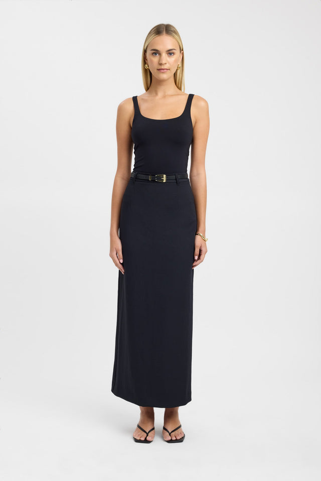 front Oyster Midi Skirt Kookai Straight Midi black womens-skirts 