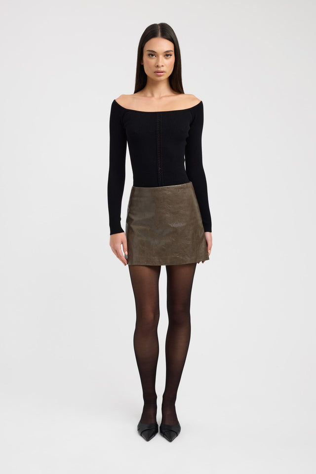 front Andes Low Rise Mini Skirt Kookai Straight Mini brown womens-skirts 
