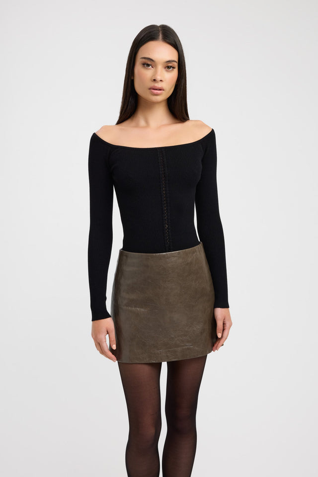 side Andes Low Rise Mini Skirt Kookai Straight Mini brown womens-skirts 