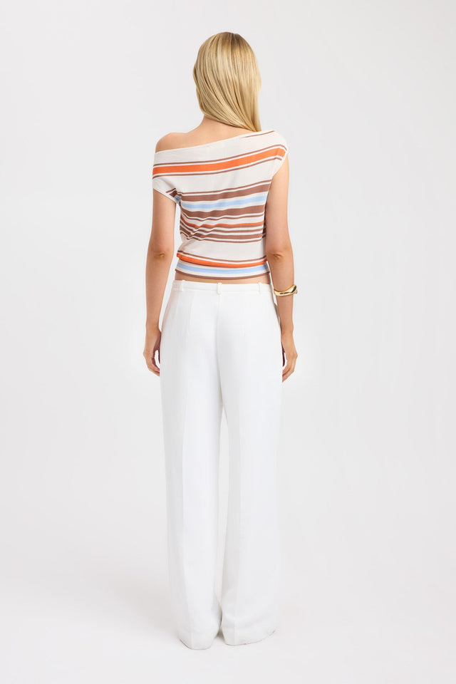 back Skye Stripe Off Shoulder Top Kookai Fitted Asymmetry Short sleeves Womens-Blouse 