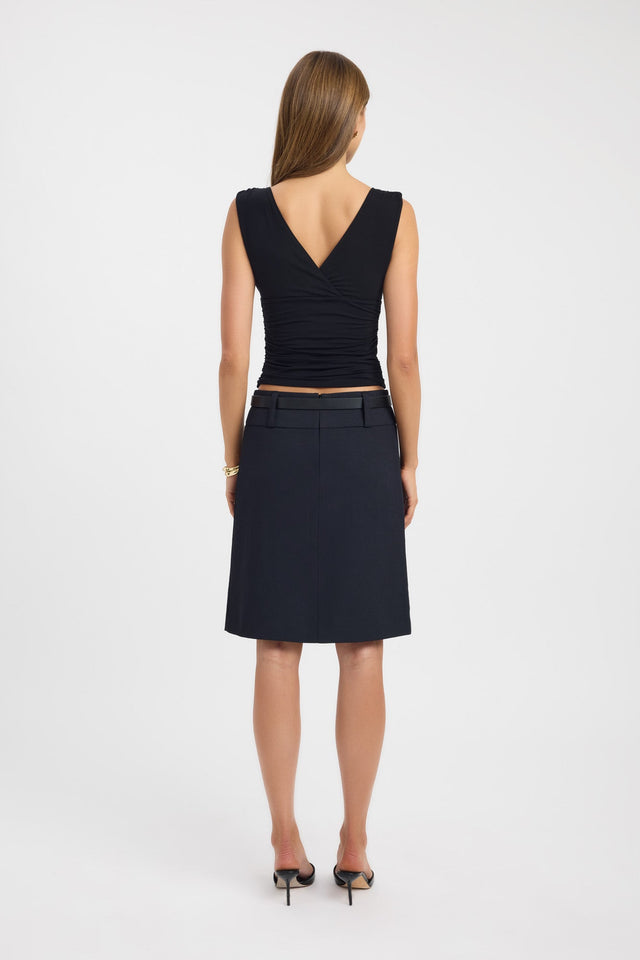 Shop the Ariel Low Rise Midi Skirt womens-skirts with straight hem, knee length, and black color back