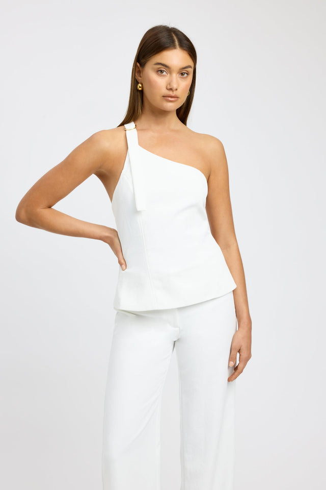 front Ariel Buckle Top Kookai Fitted Asymmetry Sleeveless Womens-Blouse 
