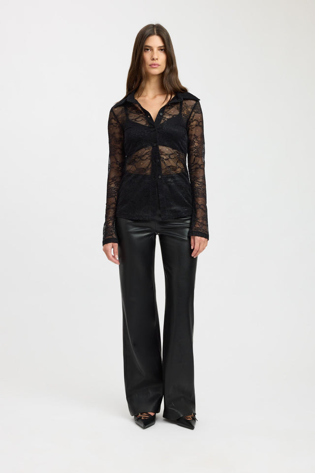 side Camilla Lace Shirt Kookai Collar Full brown womens-shirt 