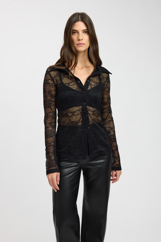 front Camilla Lace Shirt Kookai Collar Full brown womens-shirt 