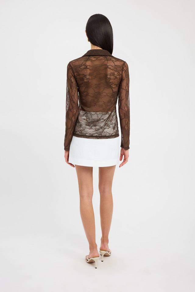 front Camilla Lace Shirt Kookai Fitted Highneck Long sleeve Womens-Blouse 