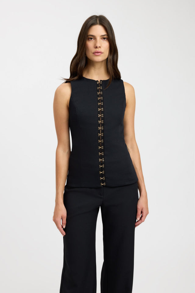front Oyster Hook Crew Top Kookai Fitted Roundneck Sleeveless Womens-Blouse 