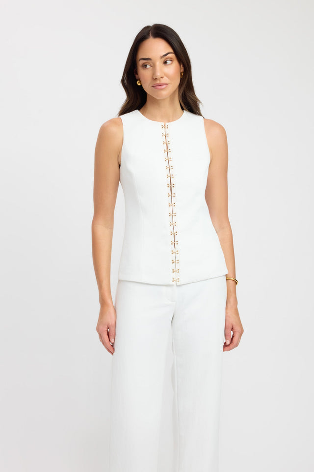 front Oyster Hook Crew Top Kookai Fitted Roundneck Sleeveless Womens-Blouse 