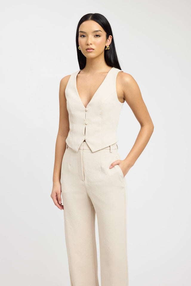 side Oyster Deep Vee Vest Kookai Fitted V-neck Sleeveless Womens-Blouse 