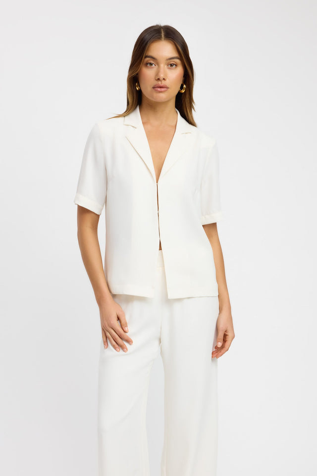 front Maria Short Sleeve Shirt Kookai Relaxed V-neck Half sleeves Womens-Blouse 