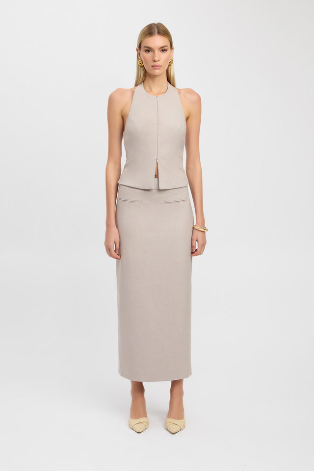 front Raine Zip Front Top Kookai Fitted Roundneck Sleeveless Womens-Blouse 