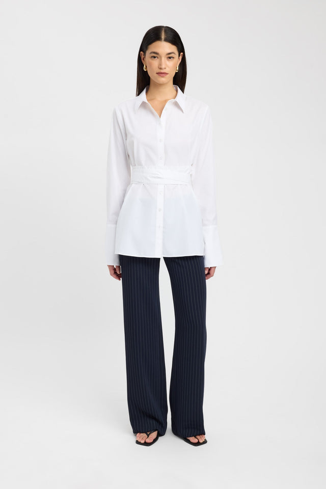 side Percy Tie Belt Shirt Kookai Relaxed V-neck Long sleeve Womens-Blouse 