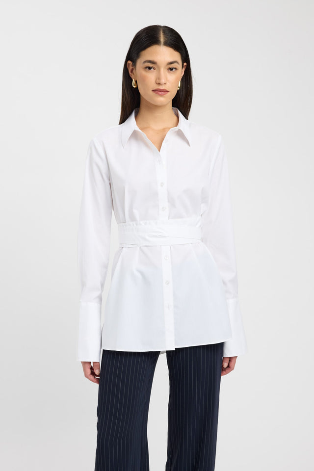 front Percy Tie Belt Shirt Kookai Relaxed V-neck Long sleeve Womens-Blouse 