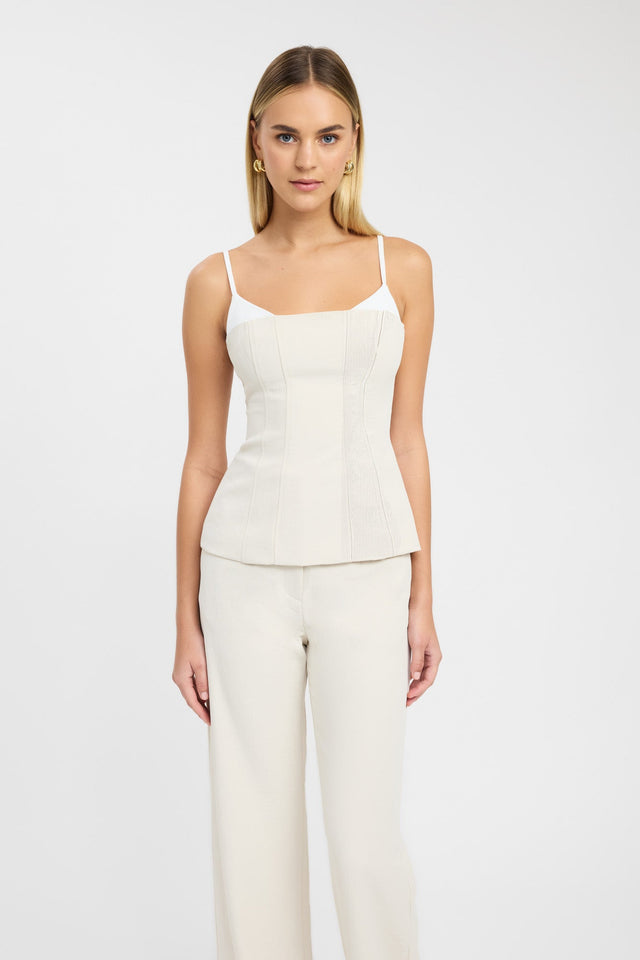 front Ariel Contrast Top Kookai Fitted Scoopneck Sleeveless Womens-Blouse 