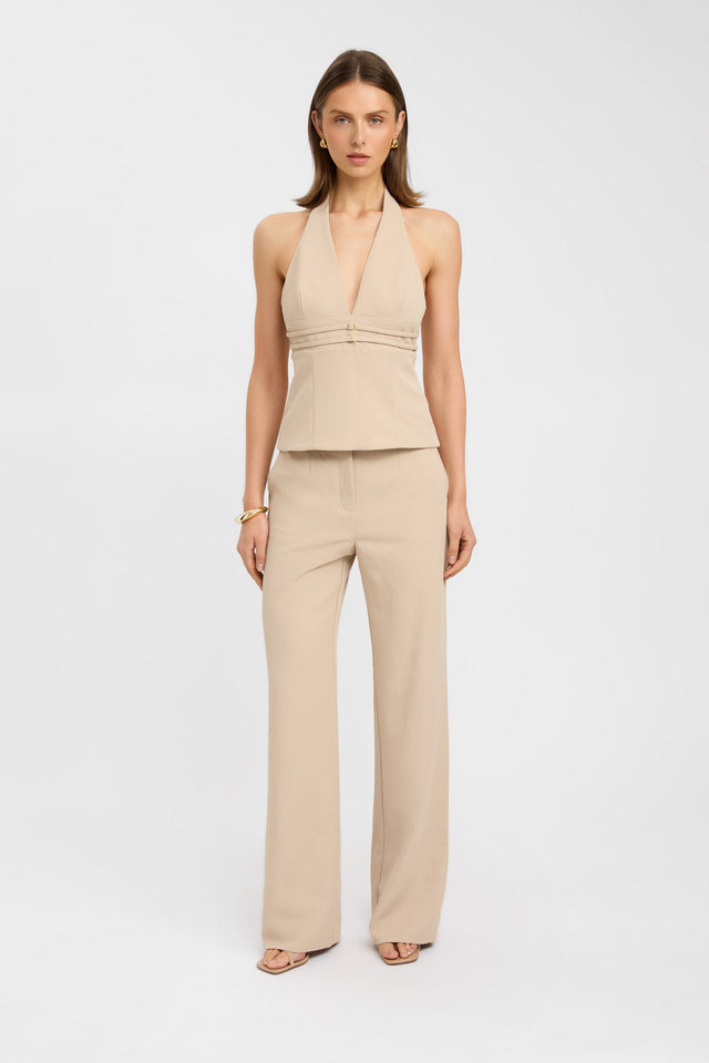 front Ariel Double Belt Top Kookai Fitted V-neck Sleeveless Womens-Blouse 