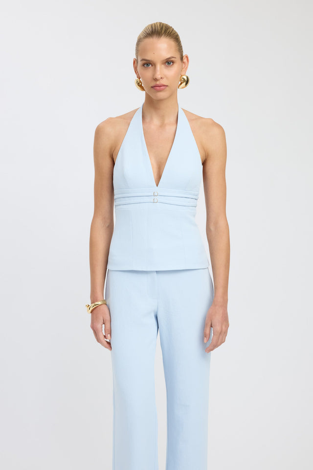 front Ariel Double Belt Top Kookai Fitted Plungeneck Sleeveless Womens-Blouse 