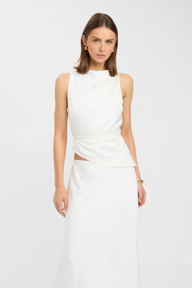 front Palermo High Cowl Top Kookai Fitted Cowlneck Sleeveless Womens-Blouse 
