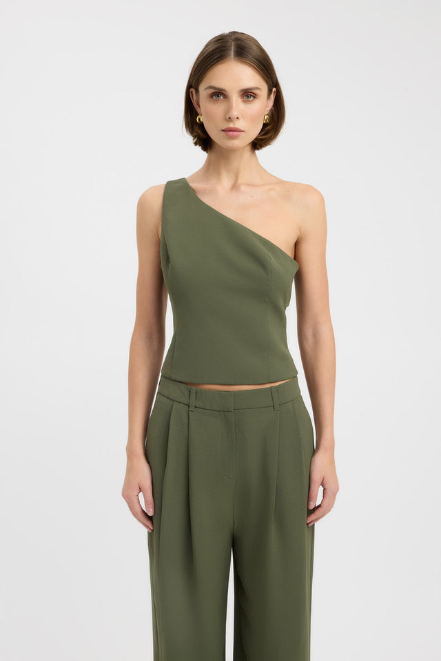 front Opal Tie Back Cami Kookai Fitted Asymmetry Sleeveless Womens-Blouse 