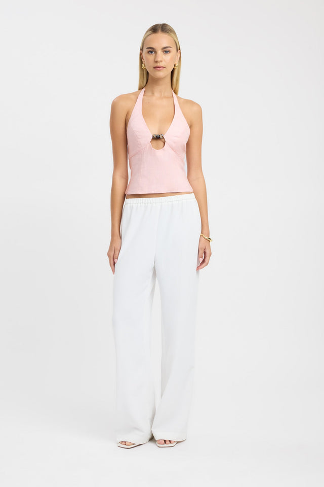 front Palm Bead Halter Top Kookai Fitted Plungeneck Sleeveless Womens-Blouse 