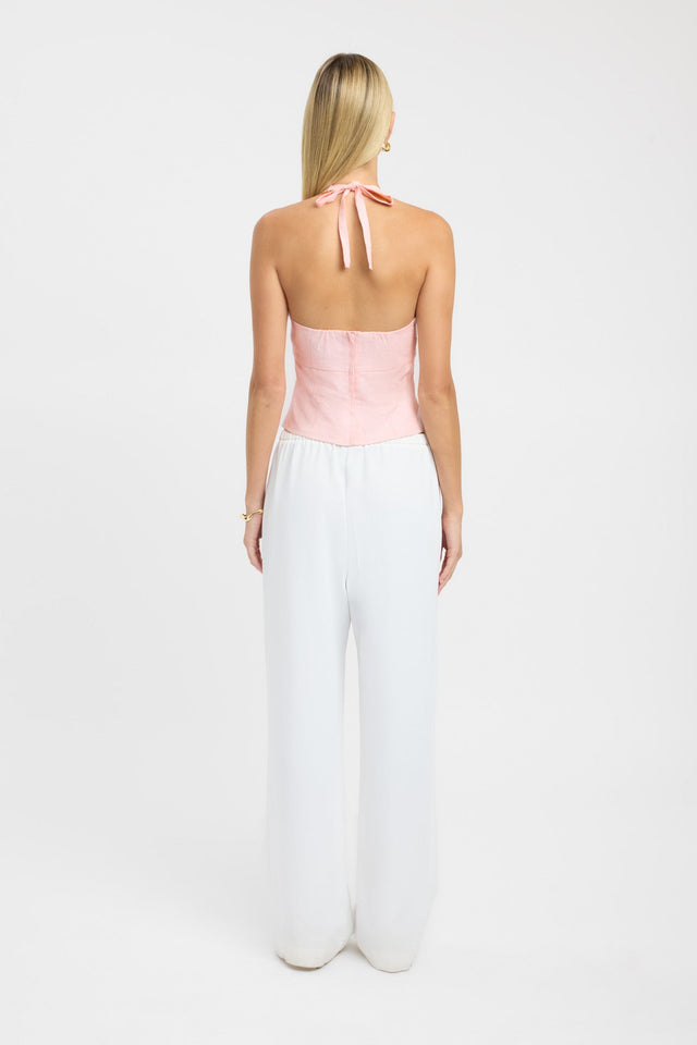 back Palm Bead Halter Top Kookai Fitted Plungeneck Sleeveless Womens-Blouse 
