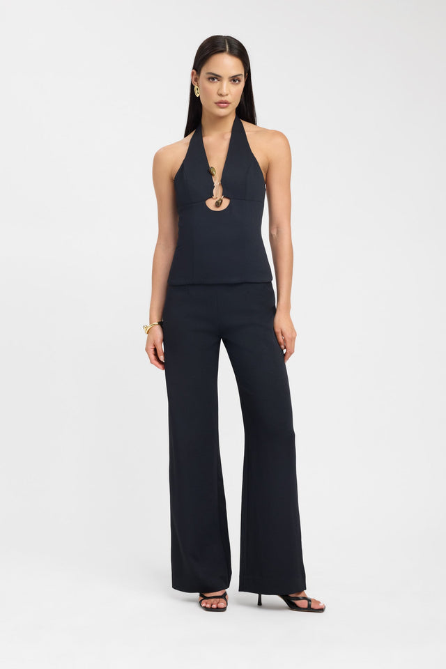 side Oyster Trim Halter Top Kookai Fitted Sleeveless Womens-Blouse 