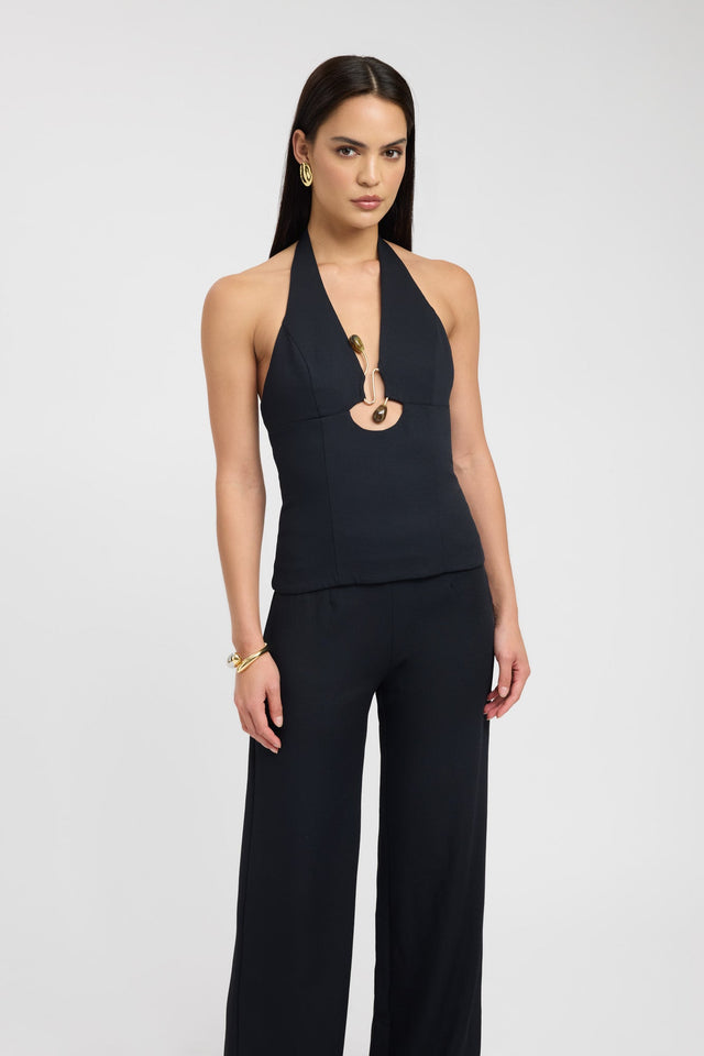 front Oyster Trim Halter Top Kookai Fitted Sleeveless Womens-Blouse 