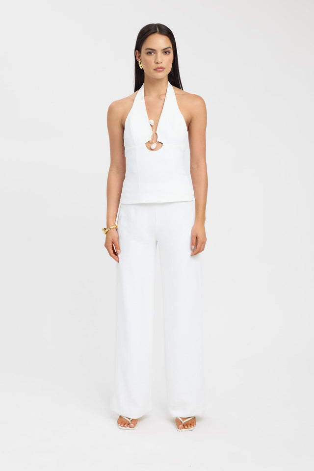 front Oyster Halter Trim Top Kookai Fitted Plungeneck Sleeveless Womens-Blouse 