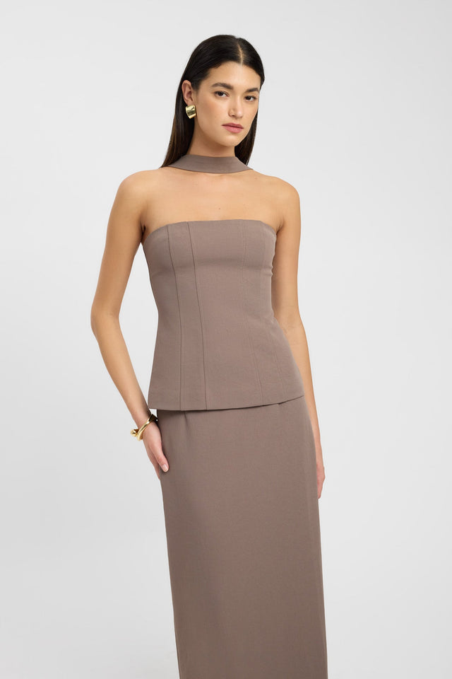 front Ariel Midi Skirt Kookai Straight Maxi grey womens-skirts 