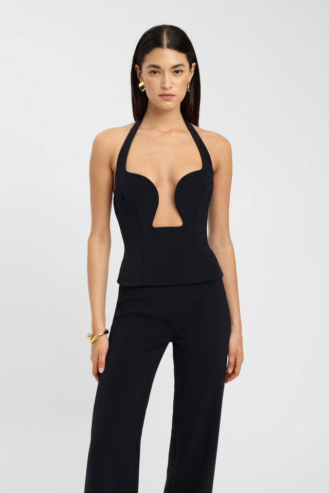 front Alto Low Cut Top Kookai Fitted Plungeneck Sleeveless Womens-Blouse 