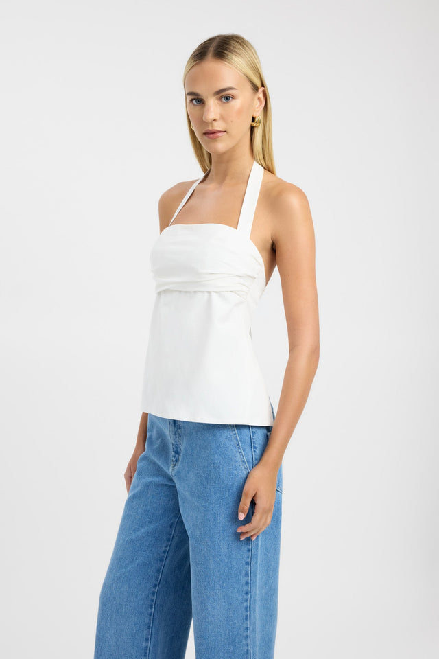 side Romeo Halter Top Kookai Fitted Squareneck Sleeveless Womens-Blouse 